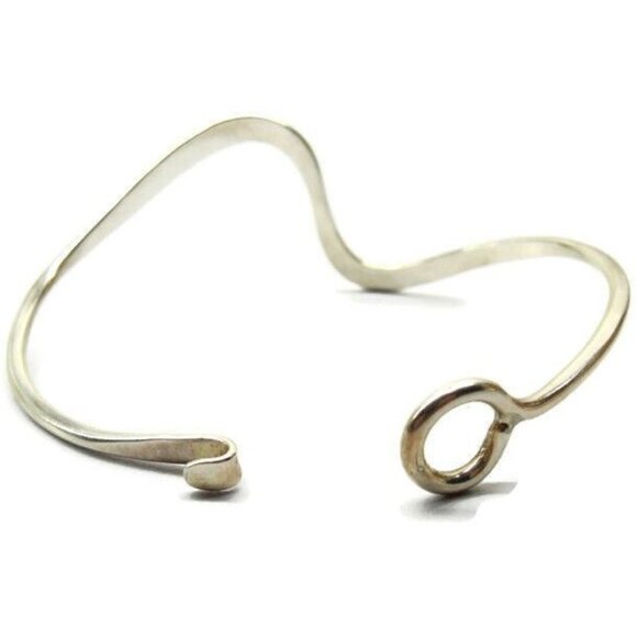 Single Wave Curved Latch Bangle Bracelet Hallmark DP Sterling Silver 925 Patina - Picture 4 of 12